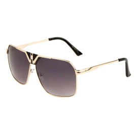 Metal Luxury Classic Retro Square Aviator Sunglasses (Rose Gold Metallic & Black, Black Gradient Lenses)
