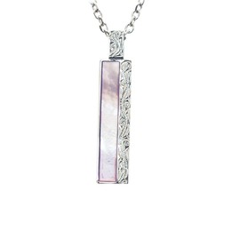 Austaras Hibiscus Flower Necklace: Hawaiian Bar with Pink Natural Sea Shell - Hypoallergenic 316L Stainless Steel 925 Sterling Silver Plated Pendant on 16 in Chain. Necklace Pendant for Men and Women