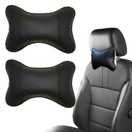 Vastsea Pack of 2 PU Leather Neck Cushion, Car Neck Pillow, Car Seat Headrest Cushion, Car Headrest, for Car Seat Headrest (Black)