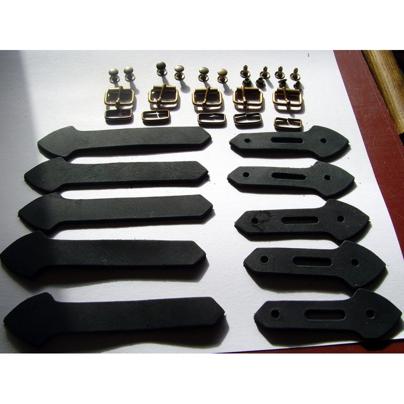 Leather Strap Set with Buckle Brass Rivets 5 Pack for