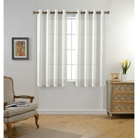 MIUCO Moroccan Embroidery Semi Sheer Curtains Faux Linen Grommet Curtains for Bedroom 52 x 63 Inch 2 Panels, Off White