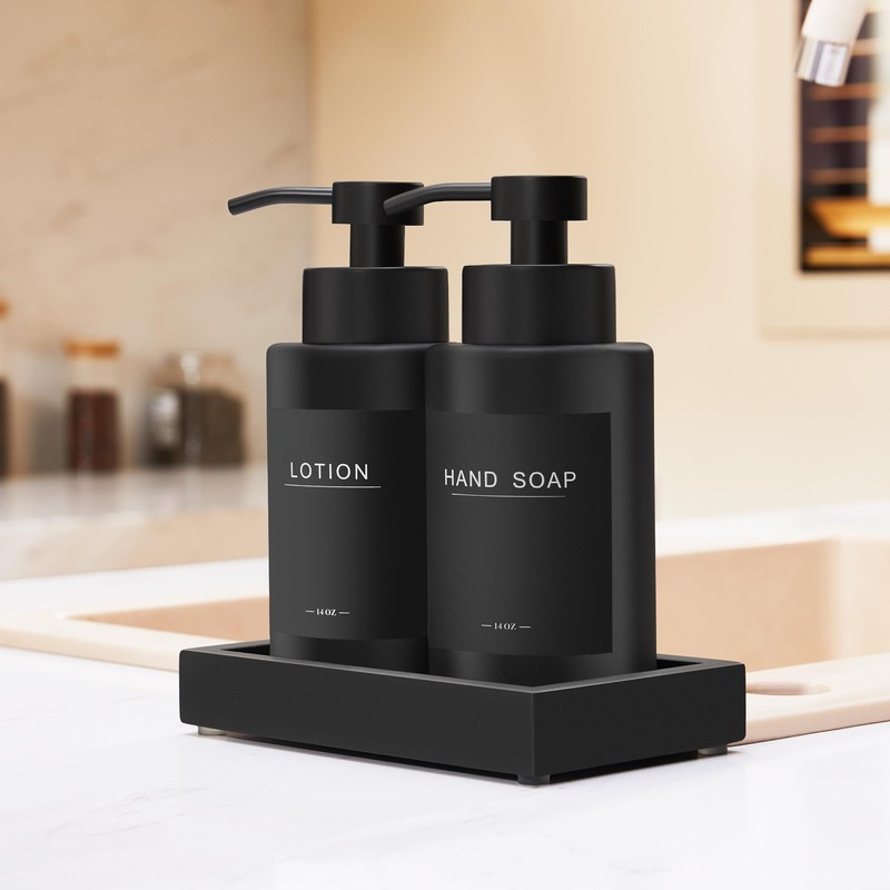 Thick Glass Soap Dispenser Set,14oz Bathroom Hand Liquid Soap Dispensers