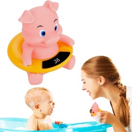 BAYLOVE Termómetro Flotante para Bañera, Termómetro del Baño de Niño con LED Pantalla, Visualización Precisa de La Temperatura del Agua, Seguro y Fiable, Simpático Juguete de Baño(Cochinillo rosa)