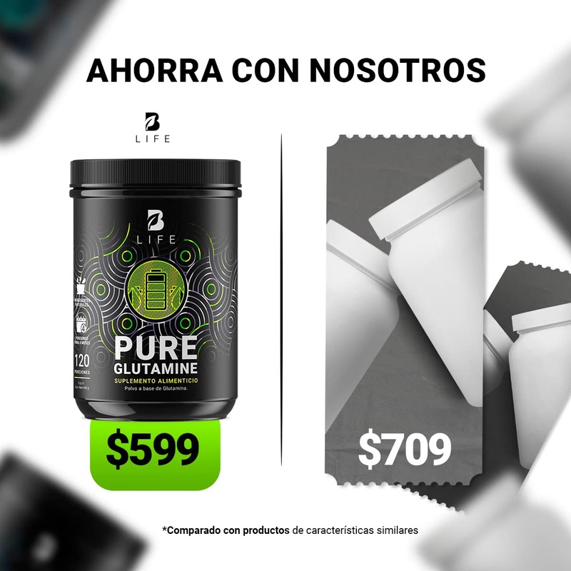 Glutamina Micronizada de 600g con 120 servicios. Ingredientes naturales. Pure
