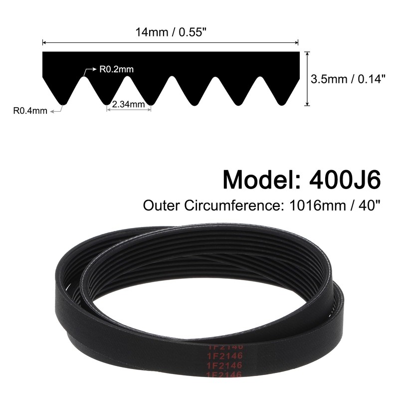 sourcing map 400J6 PJ V-Ribbed Belt 6 Ribs 40" Length