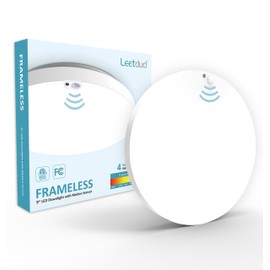 Motion Sensor Ceiling Light, 9 Inch Flush Mount, 120V 18W LED, 1800 Lm, 5 Color 2700/3000/3500/4000/5000K, 4 Brightness Adjustable, Rimless 10% Standby Bi-Level with Delay Off, ETL Certified