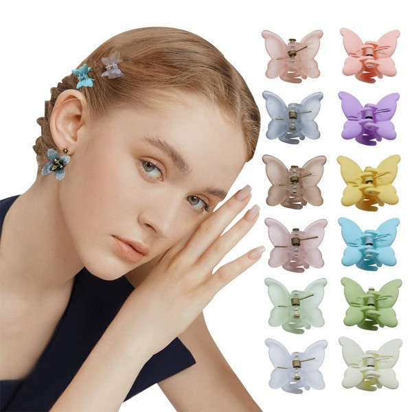 Kavya Butterfly Hair Clip Small Pack of 12 Women's Matte Transparent Hair Clip Butterfly Hair Accessories Girls Butterfly Hair Clips for Women