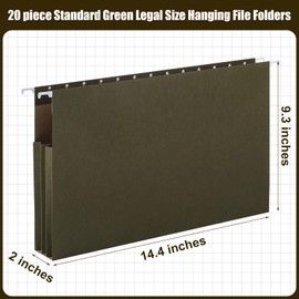 Resholder 20 Pack Extra Capacity Hanging File Folders with Tabs Reinforced Legal Size Hanging Folders Expandable, Heavy Duty 2 Inch Expansion Designed for Bulky Files Medical Charts(Green)