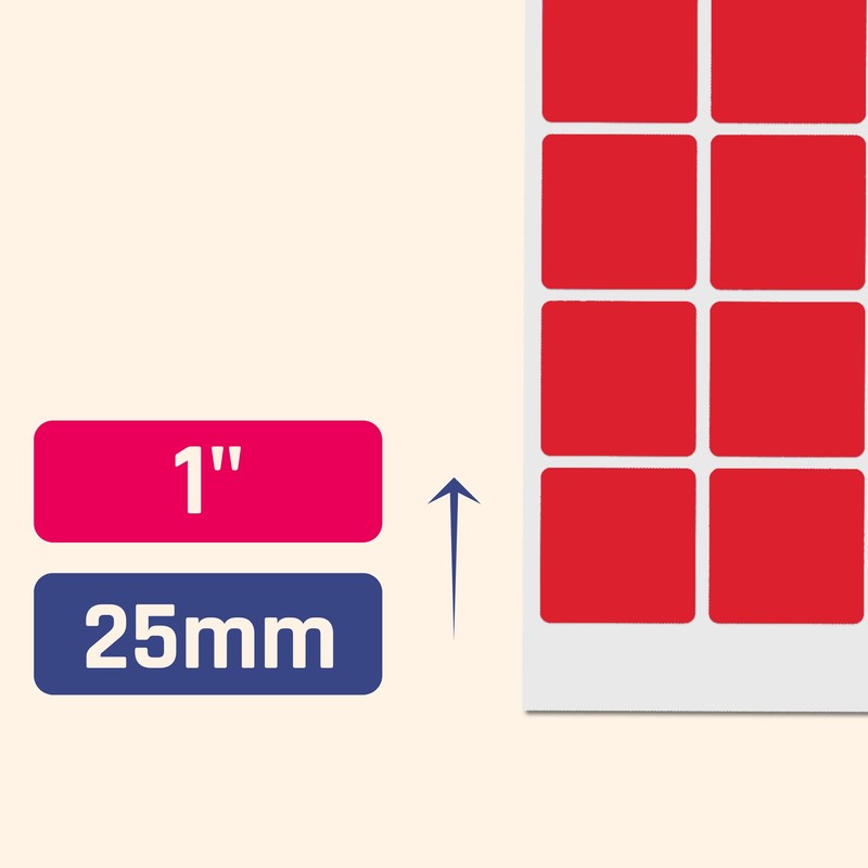 1200 Pack - 25mm Square Coloured Labels Stickers, 10 Colours
