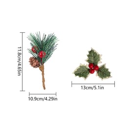 Pack of 20 Artificial Pine Branches with Pine Cones Berry Branches & Red Holly Berries Artificial Pine Branches Berry Branches for Christmas Flowers Wreaths Holiday Decorations