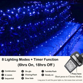 Joomer 12ft x 5ft 360 LED Christmas Net Lights, 8 Modes Bush Mesh Lights Connectable, Timer, Waterproof for Christmas Trees, Bushes, Garden, Outdoor Decorations (Green Wire, Blue)