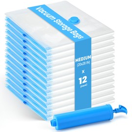 12Pack Thickened Space Saver Vacuum Storage Bags Medium for Clothes with Hand Pump, Vacuum Sealed Bags for Clothing, Comforters and Blankets