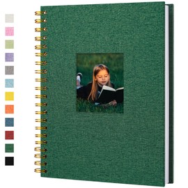 HIWHY Scrapbook Photo Album Linen Cover with DIY Window 28x20 CM White Inner Paper Memory Book with 20 Sheets/40 Pages Dark Green