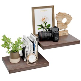 Love-KNPTUS 12 Inch Deep Floating Shelves for Wall, Solid Wooden Floating Shelf 16 Inch Long, Rustic Bathroom Shelves Over The Toilet Set of 2, Live Edge Shelf with Invisible Brackets for Home Decor