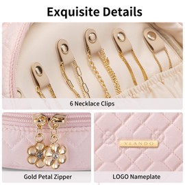 Vlando Jewelry Travel Organizer Case, Jewelry Storage Book Ring Binder with Jewelry Bags Clear Booklet Zipper Pouch Bag for Necklaces, Earrings, Rings, Bracelets, Christmas Gift for Women, Pink