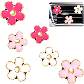 Frienda 6 Pcs Daisy Flower Air Vent Clip Accessories Air Conditioning Outlet Clip Car Air Freshener Dashboard Accessories Charm Car Inter Decor(3 cm, 3.3 cm,Red, Pink, White)