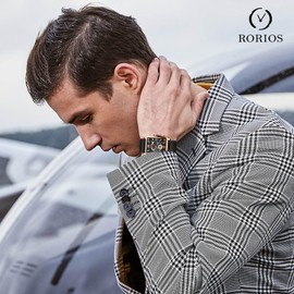 RORIOS Men's Rectangular Watches Fashion Analogue Quartz Wrist Watch Business Waterproof Wristwatch Luminous Leather Strap Watch for Men Black Rose B