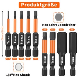 GOTRUST 9pcs Hex Screwdriver Bits Set, Magnetic Hexagon Allen Long 1/4 Inner Hex Head Drill Bit H1.5, H2, H2.5, H3, H4, H5, H6 H8 H10