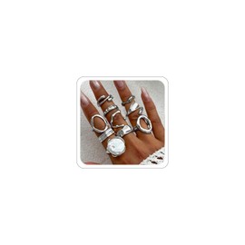 CSIYANJRY99 Gold Silver Rings Set for Women Trendy Non Tarnish Irregular Chunky Gold Ring Baroque Pearl Rings Stackable Statement Knuckle Ring Jewelry (E-Silver)