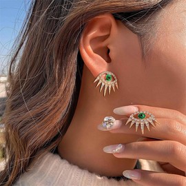 Crystal Boho Eye Studs Earrings for Women Unisex Rhinestone Bohemian Devil Heliotropis Statement Earring Vintage Turkish Gold CZ Evil Eye Crown Lucky Hypoallergenic Jewelry