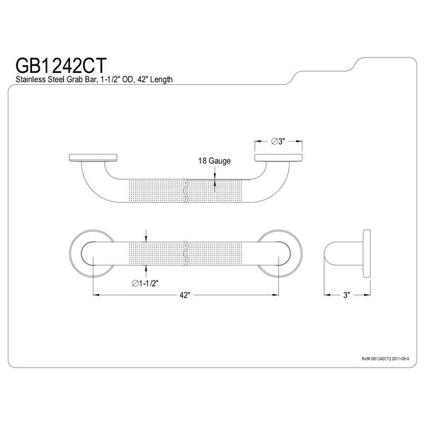 Kingston Brass GB1242CT Designer Trimscape Concealed Flange Textured ADA 42-Inch Grab Bar with 1.5-Inch Outer Diameter, Stainless Steel