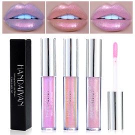 Lishang 3 Colours Glitter Lipstick Set Lip Gloss Girls Glitter Lip Gloss Lip Gloss Shiny Diamond Shimmer Metallic Liquid Lipstick Makeup Cosmetic Kit for Women Girls Gifts