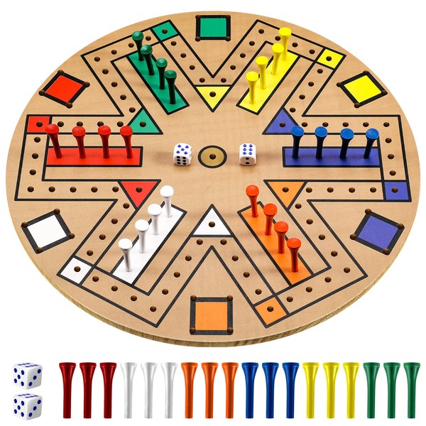 Kathfly Fast Track Board Game Wooden 3-6 Players Board Game Set with 24 Board Game Pieces and 2 Dice, Fast Track Game Night for Adult Teens Family Game, 6 Colors(19.7 Inch)
