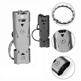 Emergency Survival Whistle,2 PCS Double Tubes Outdoor Whistle Stainless Steel High Decibel Safety Whistle with Keychain for Lifeguards Camping Hiking Outdoors Sports