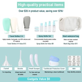 DingCo 18 Pcs Travel Bottles Set for Toiletries TSA Approved, Leak Proof Travel Bottles, Travel Toiletry Bag Set Comes with 3 oz travel bottles, Funnel, Toothbrush Cover