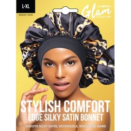 Donna Gorro Dormir Satén Sedoso Borde Elegante Ducha Mujer Grande Negro Rizado Tallas Cadena