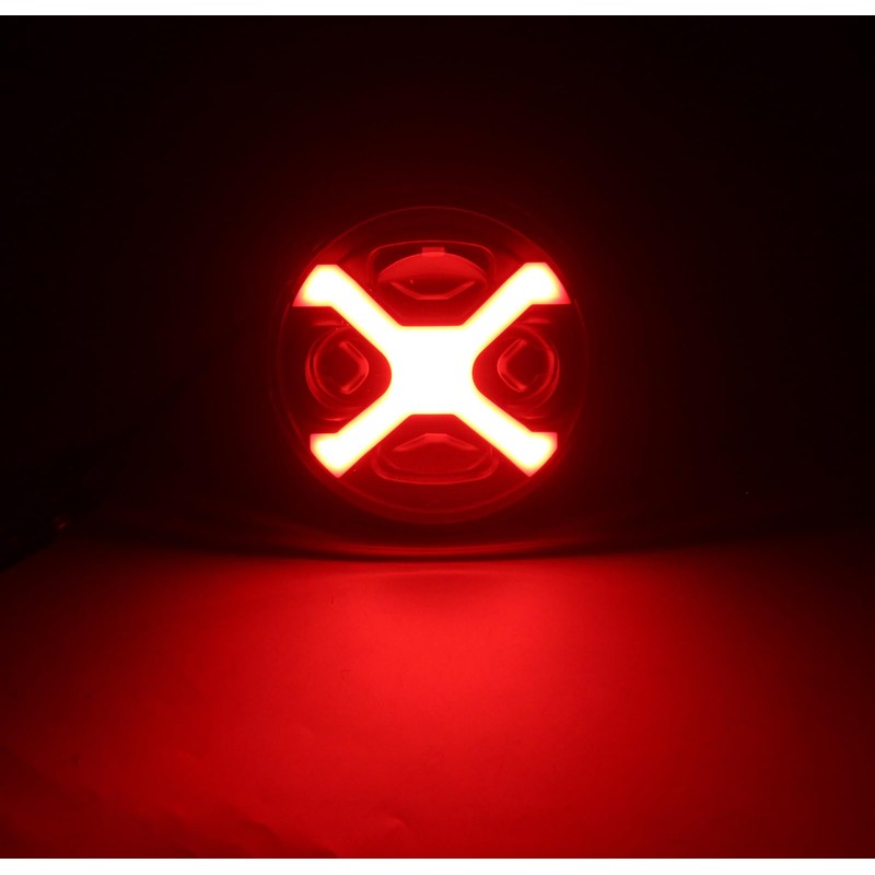 SINLIRU 5.75inch 5-3/4 Black Motorcycle Headlight X Red DRL with