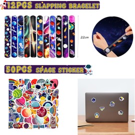 Eymobad 98 Piece Astronaut Party Bag Set, Space Children's Party Bags, Space Gift Bags, Key Ring, Bouncy Ball, Snap Bracelets, Tattoo Stickers, Children, Boys, Girls, Birthday Decoration