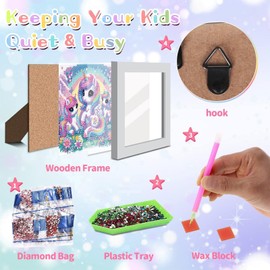 5D Unicorn Diamond Painting for Children with Wooden Frame - DIY Diamond Painting Set - Animal Diamond Painting Suitable for Boys, Girls and Beginners - Creative Gift and Home Wall Decor (15 x 15 cm)