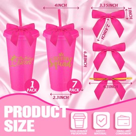 Jingmore 8 Set Birthday Party Glitter Tumblers 24 oz Birthday Squad Queen Plastic Tumblers with Lid Straw and Twist Bow for Squad Party Favor Decorations for Women(Rose Red)