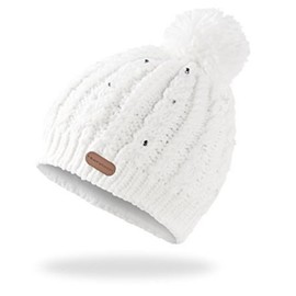 Black Crevice Damen Strickmütze I Damen Winter-Mütze mit Glitzerperlen & Pompom I One Size Strick-Mütze mit sehr warmen & Fleece-Innenfutter I Damen-Wintermützen