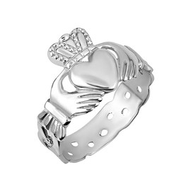.925 Sterling Silver Men's Symbol Of Love Irish Claddagh Trinity Ring - Size 12-3/4