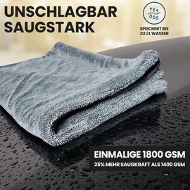 Ivality® Car Drying Cloth XXL 40 x 40 cm Ultra Absorbent 1800 GSM Motorcycle Twisted Towel Microfibre Cloth - Lint-Free & Paint-Gentle Microfibre Cloth Car Care - Grey
