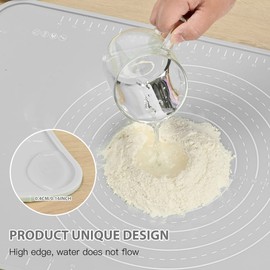 EuChoiz Silicone Pastry Mat 20"*16" Extra Thick Non Stick Baking Mat Food Grade Silicone Dough Rolling Bake Mat with Edge Heightening Light Grey