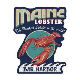Die Cut Sticker Bar Harbor, Maine, Lobster Vintage Sign, Contour Vinyl Sticker 1 to 3 inches (Waterproof Decal for Cars, Water Bottles, Laptops, Coolers), Small