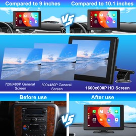 Carplay Screen for Car,10.1 inch Portable Wireless Car Stereo Touchscreen for Apple Carplay&Android Auto With 4K Dash Cam/HD Backup Camera/GPS Navigation/Mirror Link/siri/BT/AUX/Car Audio Receivers