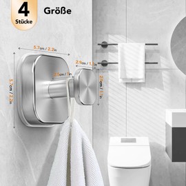 homeasy Pack of 4 Suction Cup Hooks Extra Strong Suction Cup Hooks Square Vacuum Suction Cups with Hooks Towel Holder Suction Cup Hook No Drilling for Kitchen Bathroom Office Silver