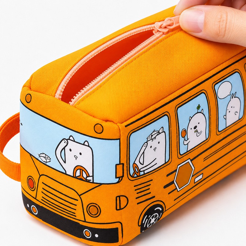 School Bus Pencil Case for Students – Large Capacity Cartoon