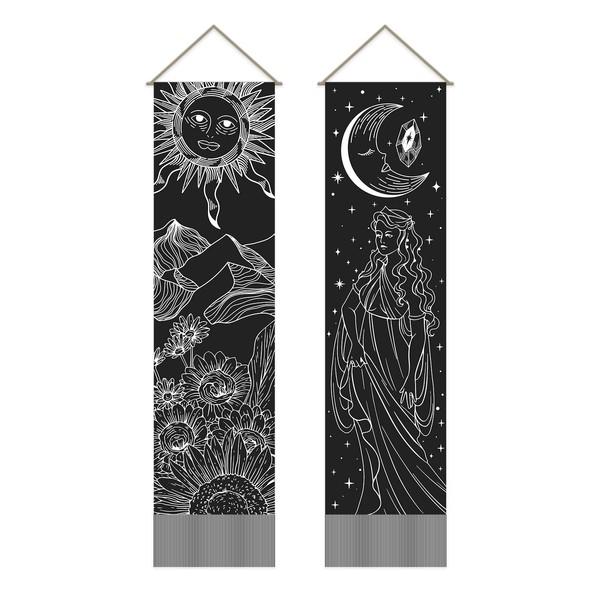 AHANDMAKER 2 Pcs Tarot Theme Pattern Tapestry, Sun and Moon