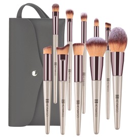 HEYMKGO- Juego de brochas de maquillaje profesional: contiene 10 brochas y una bolsa de almacenamiento para sombras de ojos, delineador, corrector, rubor, base, polvos, iluminador y cejas. Ideal para