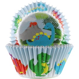 Baked with Love Dinosaur Baking Cases, 50mm Foil Lined Baking Cups, Greaseproof Cupcake Cases for Birthday, Celebration, Party, Pack of 25, Blue, 0686972