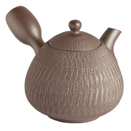 Saji Pottery K3-82-80 Banko Ware Small Teapot, 5.1 fl oz (150 ml), Genuine Production, Eggplant Shape, Special Bristle, Made in Japan, Brown
