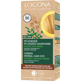 LOGONA Naturkosmetik Nourishing Vegetable Hair Colour, Vegan Hair Colour Powder with Organic Henna for Intense Colour and Shine, Plant Hair Colour in Golden Blonde (Blonde), 1 x 100 g