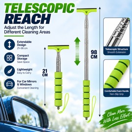 Telescopic Car Window Squeegee for Glass Cleaning – Compact Rubber Wiper with Long Handle for Side Mirrors & Windshields
