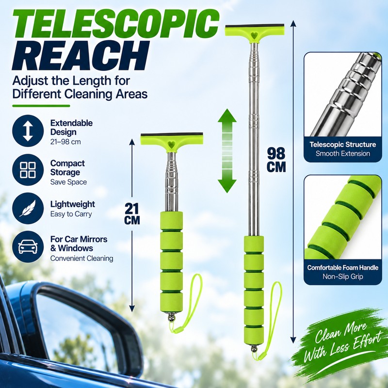 Telescopic Car Window Squeegee for Glass Cleaning – Compact Rubber