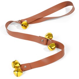 Leather Dog Bells Toilet Training, Dog Doorbell for Door and Puppy Training - Durable Dog Door Bell with Festive Sleigh Bell Sound, Adjustable Length & Antique Gold Bells (Brown Leather)